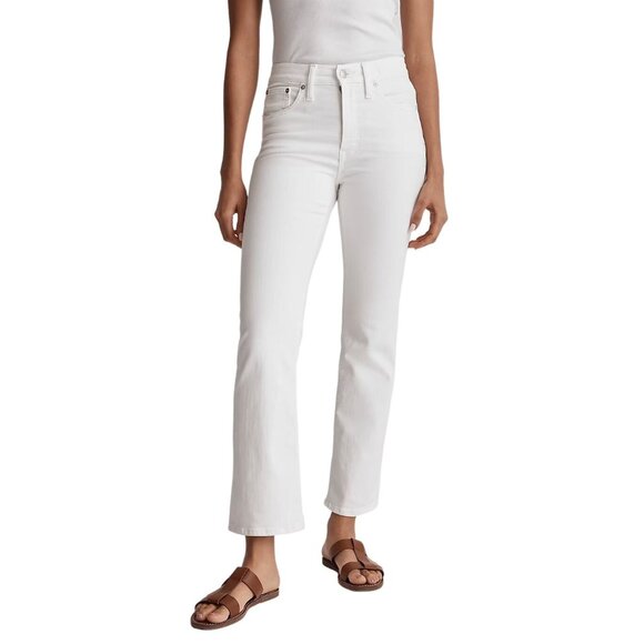 Madewell Mid-Rise Kick Out Crop Jeans in Pure White Size 23 NWT - Picture 1 of 6